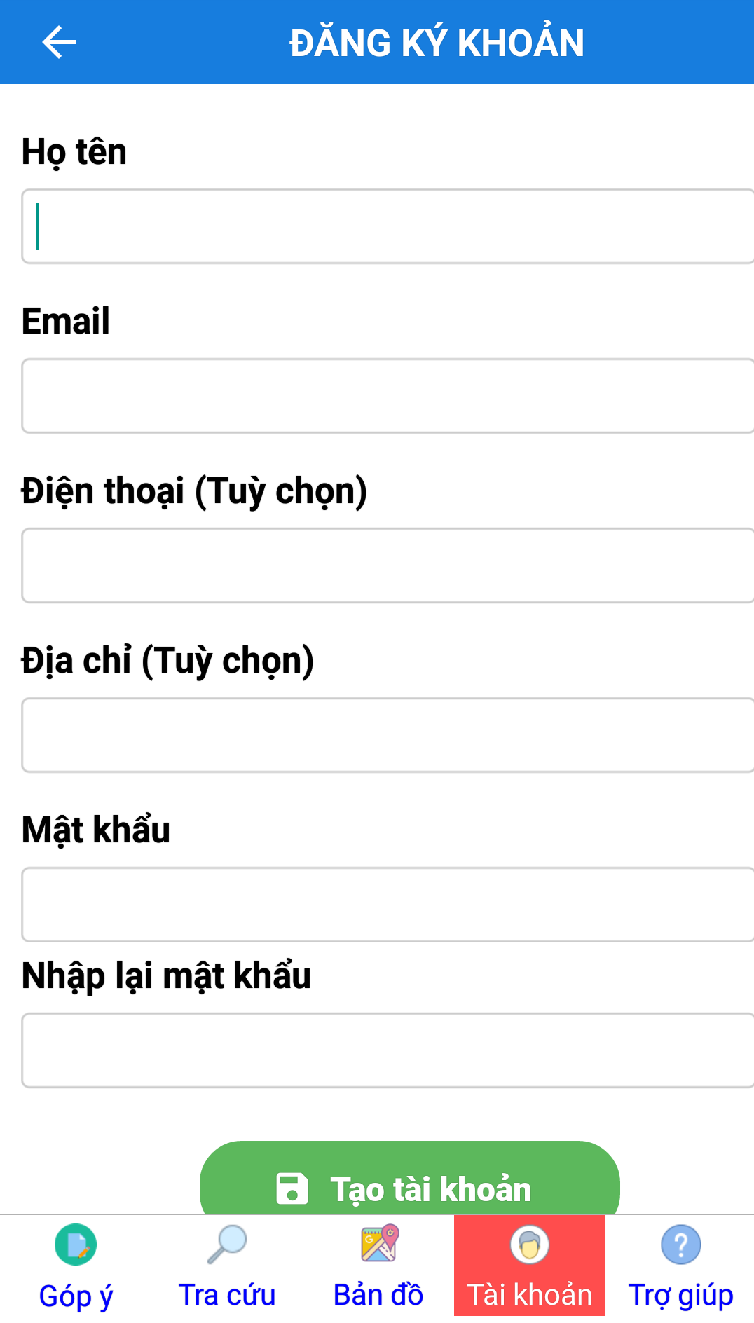 Tạo tài khoản mới